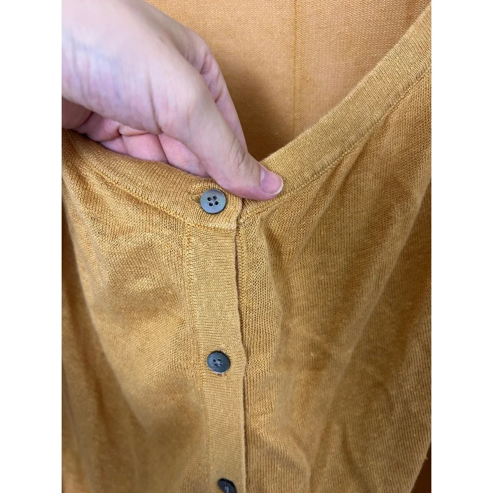Garnet Hill Easy 100% Linen Drape Front Cardigan Womens M Mustard Yellow Sweater